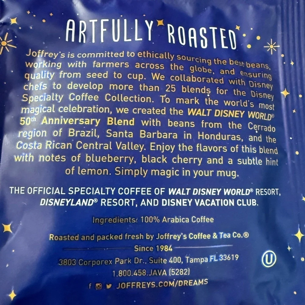 Disney 50th Anniversary Joffrey’s Coffee Packets Set of 8
